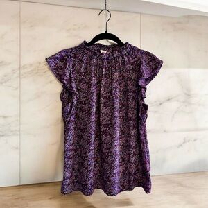 GAP Purple Floral Ruffle Sleeve Top - S